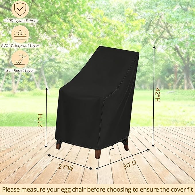 High Back Patio Chair Cover,Waterproof Covers for Stackable Dining Chairs,Outdoor Patio Furniture Seating Set Shield (27”W x 30”D x 42”H,2-Pcs)