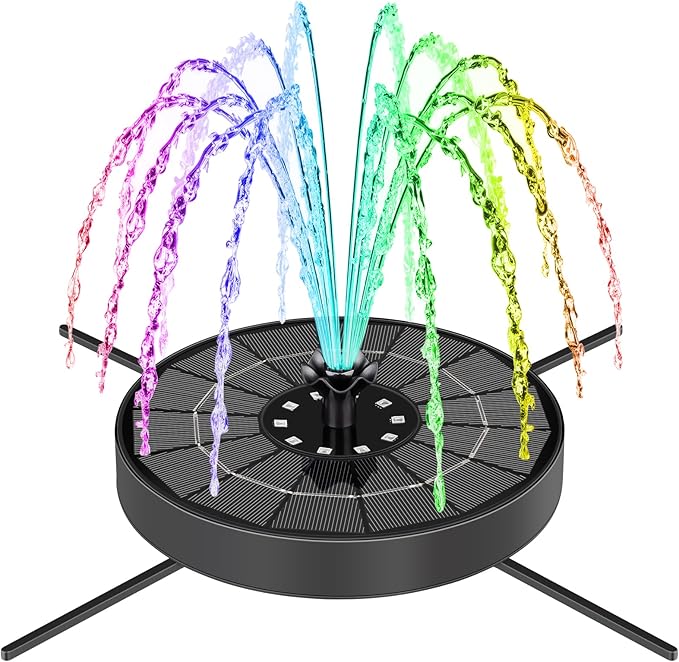 Solar Fountain Pump with 3 Spray Height Adjustments, Upgraded Glass Solar Bird Bath Fountains with LED Lights,6 Nozzles,Outdoor Solar Water Fountain Pump for Bird Bath, Garden, Pool, Pond