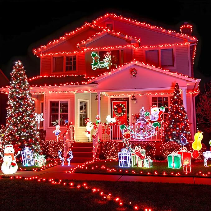 100FT 300 LED Outdoor String Lights, Connectable Valentines String Lights Waterproof with 8 Modes, Plug in Twinkle Fairy Lights Clear Wire for Indoor Bedroom Home Wedding Patio Decorations, Red