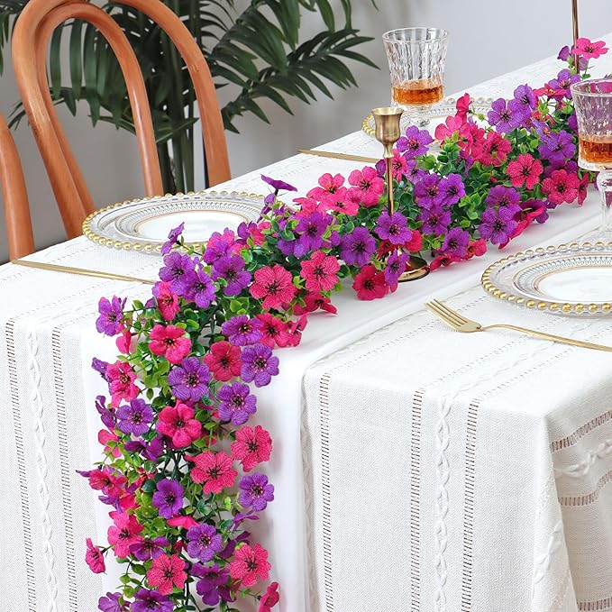 2 Pack Artificial Flowers Garland Ivy,Spring Summer Decor UV Resistant Fake Daisy Vines Floral Vine Silk Hanging Flower for Valentines Day Home Garden Wedding Photo Booth Backdrop Decor