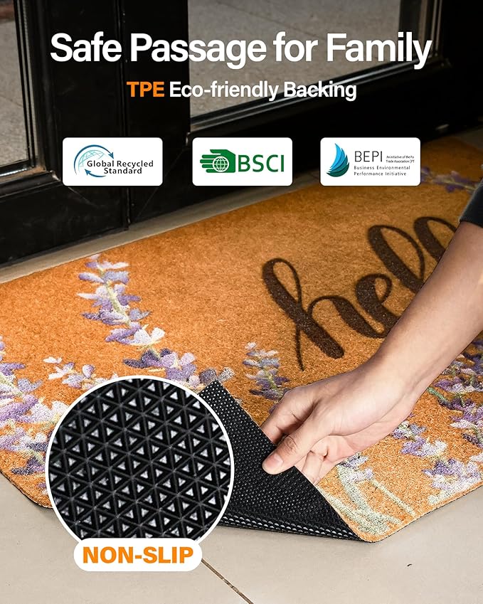 Door Mat Welcome Outdoor Mat: Artificial Coir Doormat for Outdoor Outside Indoor Entrance - Front Door Mat Non-Slip Backing Durable Fall Mat for Home Porch Entryway Floor (Hello Floral, 17"x 30")