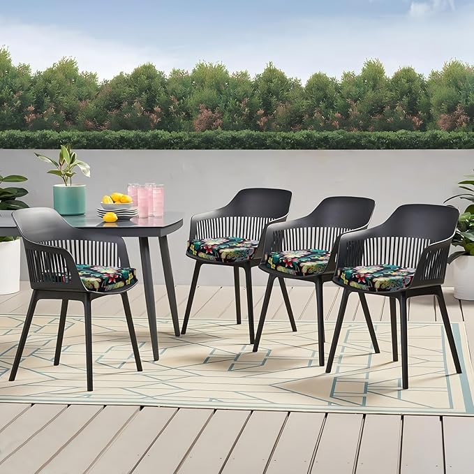 Outdoor Chair Cushions Set of 2, 18.5 x 16 Inch Patio Chair Cushions for Outdoor Furniture, Water Resistant Outdoor Patio Chair Cushions with Non-Slip Ties(Black Floral)