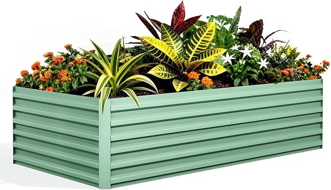 1PC 0.5mm 8x4x2ft Galvanized Raised Garden Bed Outdoor,Rust-Resistant Raised Garden Beds for Gardening, Easy Assembly Outdoor Garden Box & Planters, Green