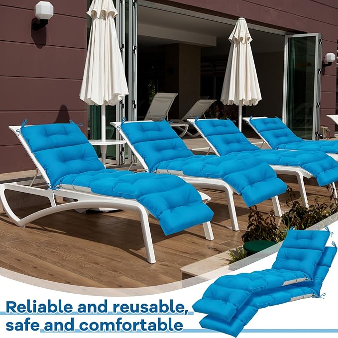 Kigley 2 Pcs Chaise Lounge Cushions 75 x 22 x 5 Inches Soft Lounge Chair Cushion Spring/Summer Seasonal Replacement for Outdoor Indoor Home Office (Light Blue)
