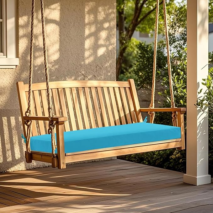 Outdoor Bench Cushion Waterproof 42"x18" – Fade-Resistant Patio Furniture Cushion with Ties for Porch Swing, Loveseat, or Indoor Bench Replacement, Teal