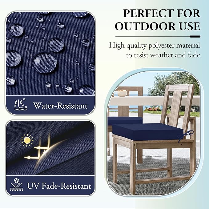 Wellsin Outdoor Chair Cushions for Patio Furniture - Outdoor Cushions for Chairs - Water Resistant Patio Chair Cushions Set of 4, 18.5"X16"X3", Navy