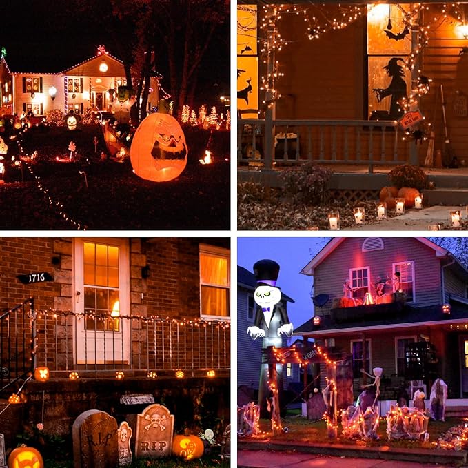 Solar Powered String Lights Outdoor, 2 Pack Total 200 LED 66FT Solar Powered Halloween Decorative Fairy Lights 8 Modes Black Wire for Halloween, Garden, Patio, Party, Yard, Christmas(Orange)