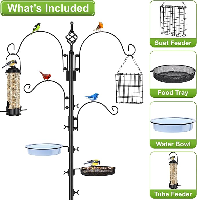 Sorbus Outdoor Feeding Station – 7ft Heavy-Duty Feeder Pole with Hangers, Mesh Tray & Bath, Ideal for Wildlife Attraction and Garden Decoration