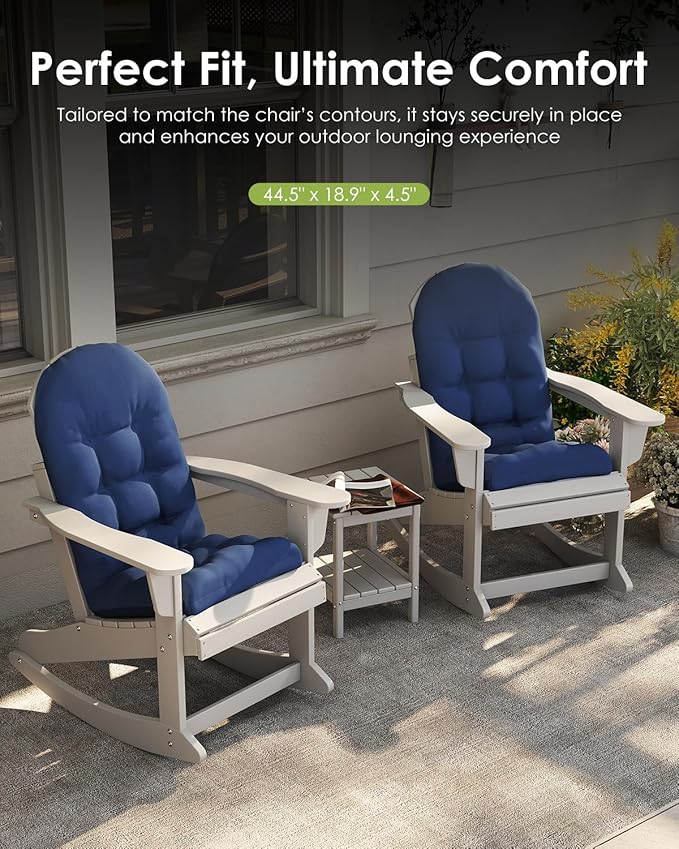 GREENVINES Adirondack-Chair-Cushion | Polyester | Waterproof | Outdoor High Back Rocking Chairs Cushions | Seat with Ties | Non-Slip | Thickened Pad for Patio | 44.5" x 17.3" x 4.1" | Blue