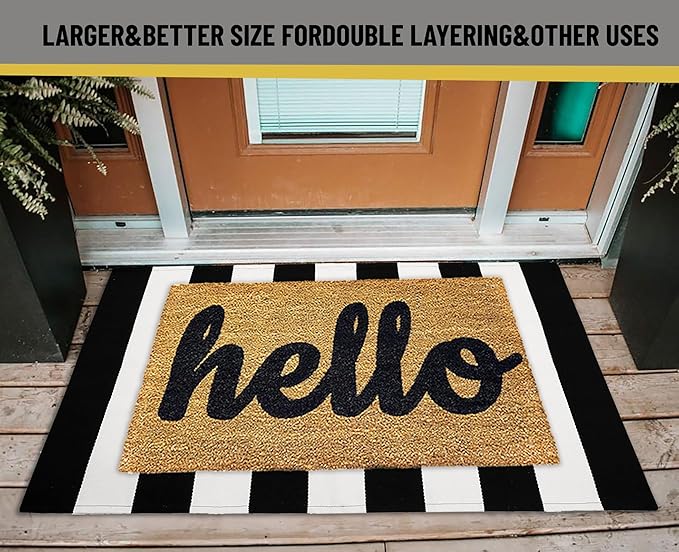 KOZYFLY Black and White Striped Rug Doormat 23.5' x 35.4' Cotton Woven Washable Black Indoor Outdoor Rugs for Layered Door Mats Porch/Kitchen/Farmhouse