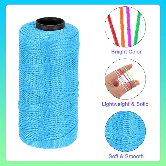 MECCANIXITY Nylon String 3 Strands Twisted Mason Line 1.5mm x 218 Yards Nylon Twine String for DIY Projects, Home Improvement, Gardening, Gift Wrapping, Christmas Party Supplies, Blue