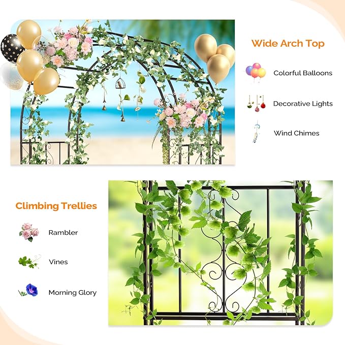 VINGLI Garden Arbor, Double Layer Arch Archway for Wedding Ceremony Party, Steel Garden Trellis for Plant Climbing, Christmas Garden Decorations Pergola for Garden, Backyard, Lawn (Bronze)