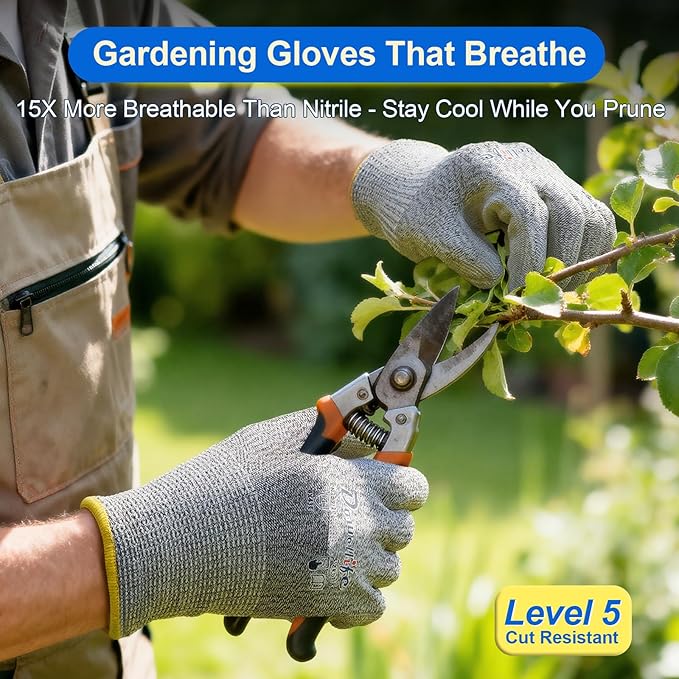 Dowellife Level 5 Cut Resistant Work Gloves for Men and Women, PU Coated Breathable Gardening Gloves, Thin Flexible and Firm Grip for Mechanics and Fishing (Large, Grey)