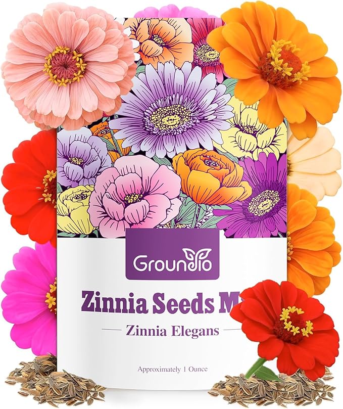 Zinnia Seeds, 2 Oz (2 Packs), Flowers Seeds for Planting, Wildflower Seeds Bulk, 5 Varieties Mixed Colors and Large Blooms, Open Pollinated, Non GMO Made in USA