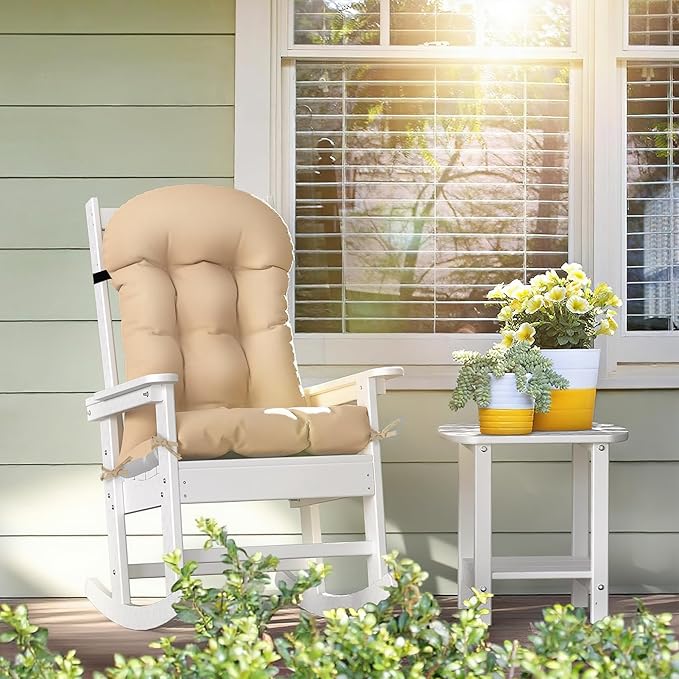 Adirondack Chair Cushion, Extra Thick High Back Rocking Chair Cushion 47x19.6x4 Inch, Folding Patio Pads with Ties, Waterproof & Fade-Resistant Seat Pads Indoor/Outdoor (Khaki)