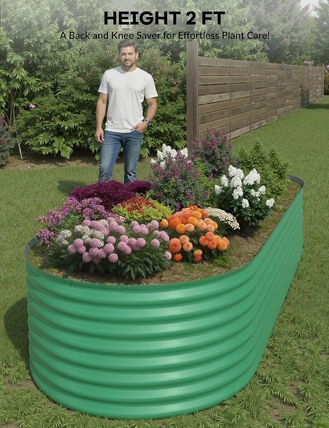 IDEAHOUSE 2-Pack Raised Garden Bed - Heavy-Duty Galvanized Steel Outdoor Planter Box for Vegetables, Flowers & Herbs - Rust-Resistant, Easy-Assembly Garden Box, Beige/Green