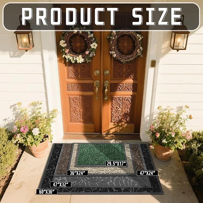 Yimobra Large Door Mat Outside Entrance 47x32, Waterproof Sturdy Outdoor Mats for Front Door, Heavy Duty Non-Slip Doormat for Garage Patio Entryway Indoor, Easy Clean, Black