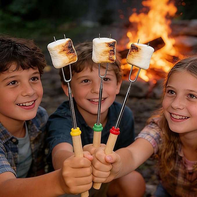 Telescoping Forks Smores Sticks for Fire Pit, 5 pcs S’mores Roasting Sticks for Camping, 6.3-11.4 Inch (4, 12.4-31.8 Inch)