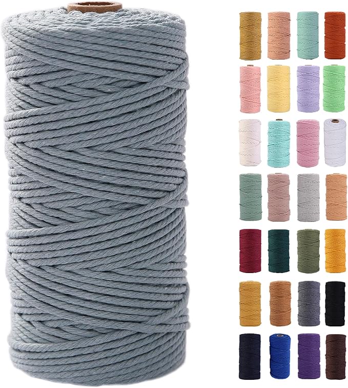 Grayish Blue Macrame Cord 3mm x 109Yards,Colored Cotton Rope Colorful Cotton Cord Soft Craft Cord Twine for Wall Hanging Plant Hangers Crafts Decorative Projects