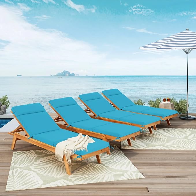 Chaise Lounge Cushion 72x21x3 Inch ?Set of 4 Outdoor Lounge Chair Cushions, Lounger Pad Replacement with Fade-Resistant, Removable & Machine-Washable Covers, Ideal for Patio Chaise Chairs, Teal