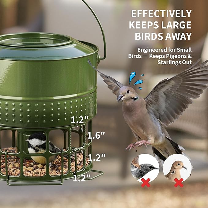 Solution4Patio Bird Feeder, 10LB Powder Coated Metal Wild Birdfeeder with 32 Feeding Stations & Triple Perches, Rust-Proof Hanging Design for Cardinals, Finches and Outdoor Garden Use (Glazed Green)