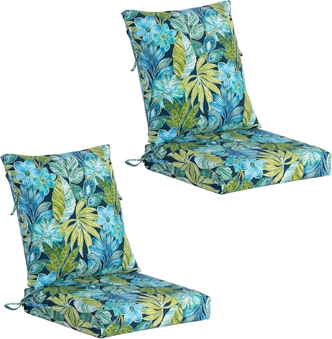 COZYVIDA Outdoor Dining Chair Cushion, Set of 2, 20" x 42",C0 Water-Resistant Breathable Polyester, UV-Resistant 1000+ Hrs, 30D Foam with Recycled Fiber Fill, YKK Zippers, Jungle Floral