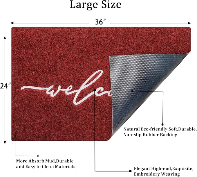 AAZZKANG Doormat Decorative Welcome Mat Large 24"x36" with Non Slip Rubber Backing Ultra Absorb Mud Easy to Clean Outside Inside Doormat