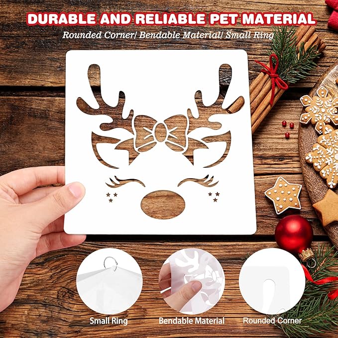 25 Pcs Christmas Stencils Reusable, 6x6 inch Christmas Stencils for Painting on Wood, Plastic Drawing Spraying Templates for Greeting Cards, Xmas Crafts Ornaments Wall Window Door DIY Decoration