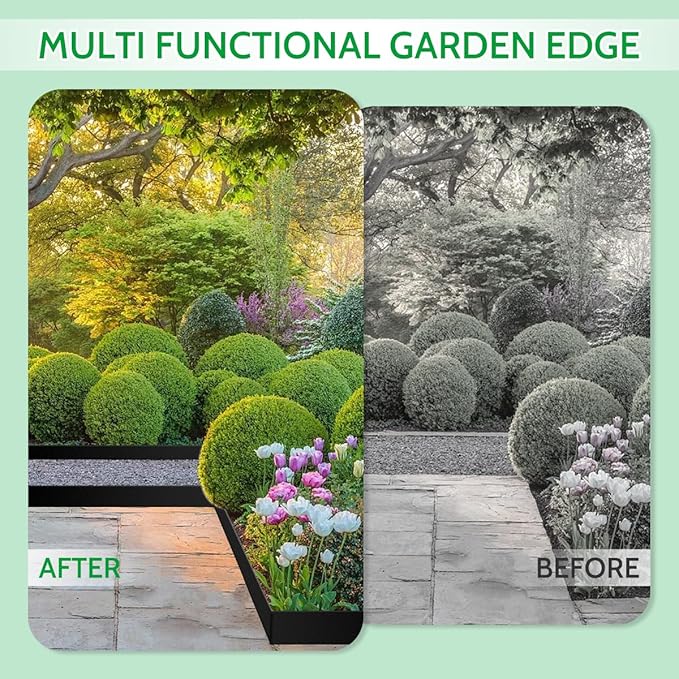 40 FT Landscape Edging No Dig [Extra Tall 4 Inch High] with 36 Spikes, Heavy-Duty Plastic Garden Edging Border (Black, 40FT)