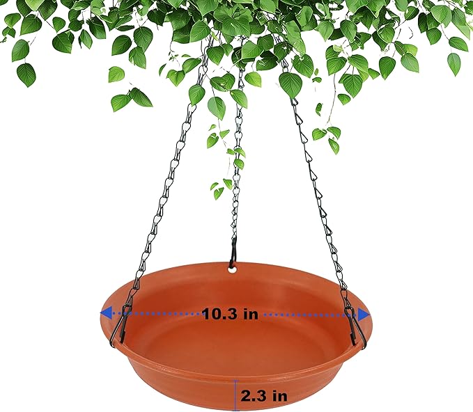 Hanging Bird Bath for Outside, Hanging Bird Water Feeder for Outdoor, Birdbath Bowl, Birdbaths for Outdoors Balcony Window Backyard Garden, Small Large Wild Birdfeeder Tray (10", Terracotta)