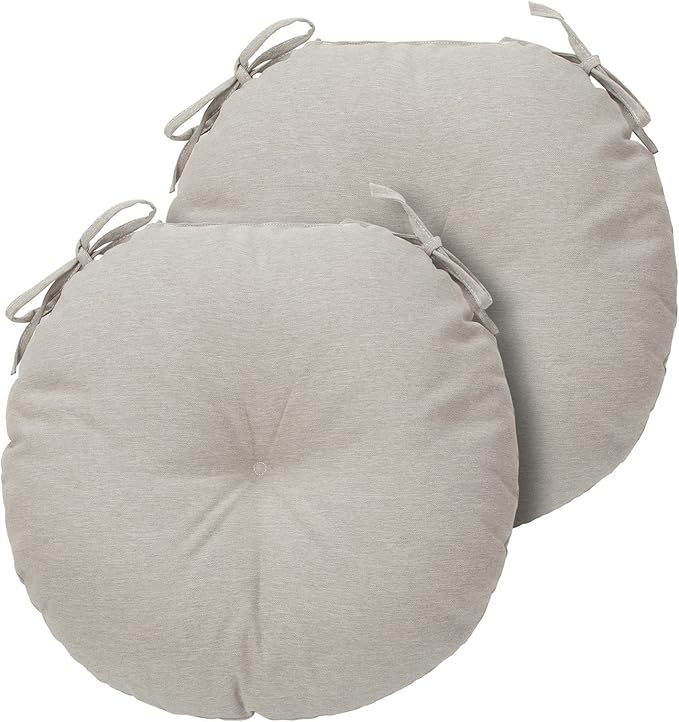 Bistro Chair Cushions 15 inch,Set of 2,Tufted Round Chair Cushions with Ties,15"x15"x4",Water Resistant Round Seat Cushion for Barstool Chairs,Patio Garden Kitchen Outdoor Furniture(Light Brown)