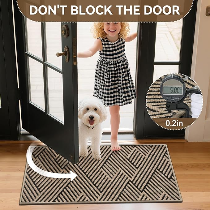 Door Mat Indoor Outside Entrance 24"x35", Low-Profile Non Slip Outdoor Inside Doormat Entryway Mat, Dirt Resistant Absorbent Front Porch Welcome Entry Mats, Washable Easy Clean, Brown