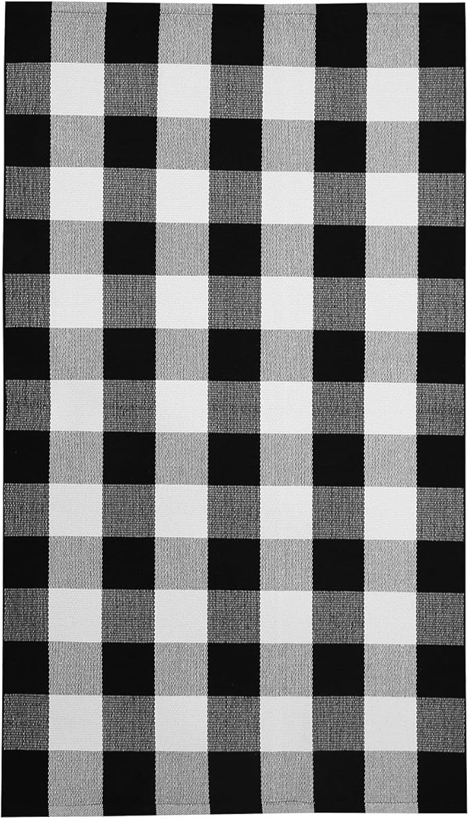 IOHOUZE Buffalo Plaid Checkered Rug 3x5 Ft Front Door Mats, Washable Area Rugs for Front Porch Decor, Spring Summer Welcome Mats Outdoor, Black White Rug for Farmhouse/Entryway/Home Entrance