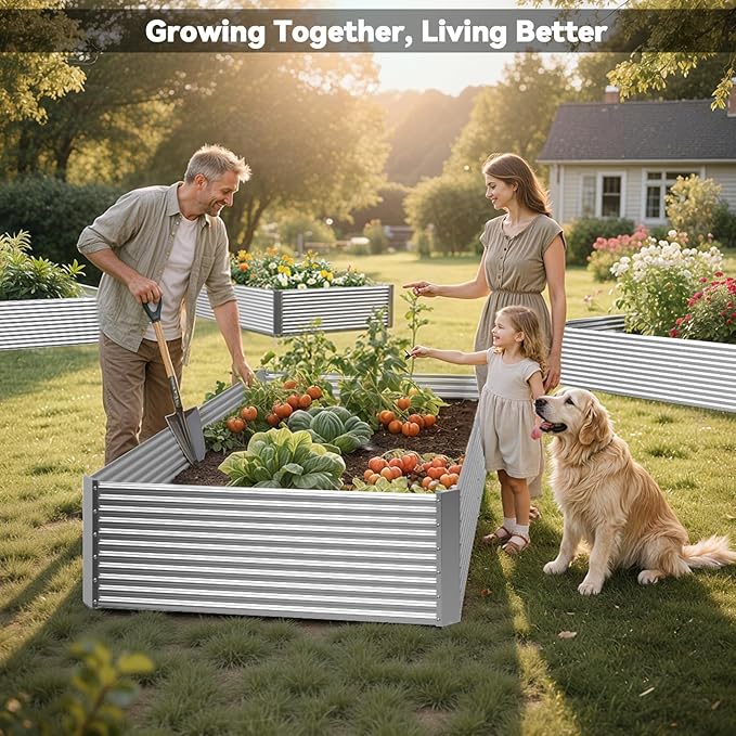 2 Pack Tall 8x3x1.5FT Raised Beds for Gardening, Corrugated Galvanized Steel Raised Garden Bed, Outdoor Metal Above Ground Garden Bed for Vegetables and Flowers(Rectangular)