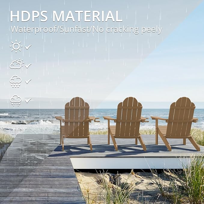 LUE BONA HDPS Adirondack Chairs Set of 2, Fire Pit Outdoor Chair Weather Resistant with Cup Holder, Modern Plastic Chair Plastic for Patio, Deck, Proch, 350LBS, Brown