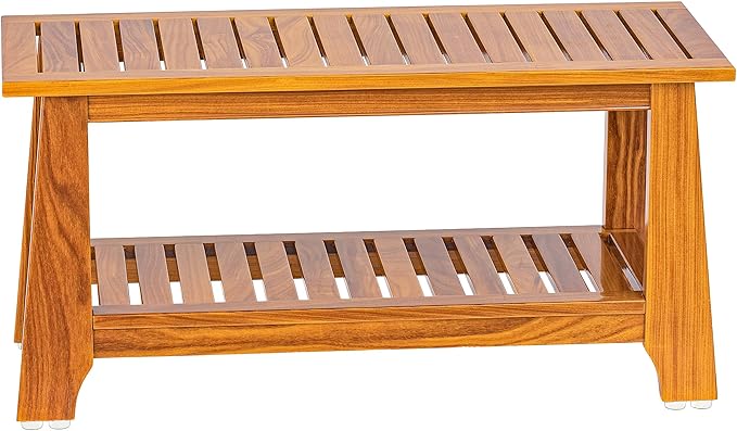 NNN 42" Commercial Teak Shower Bench - 8 Non-Slip Leveling Feet & 350 lbs Capacity | Rock-Solid Stability for Seniors & Spa Safety | Waterproof Design for Saunas/Outdoor Pools (Patented)