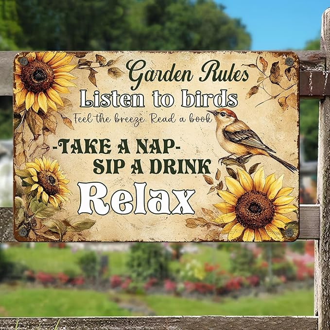 PEACHGARDEN Vintage Garden Rules Metal Tin Sign Outdoor Wall Art Women Gardening Gifts Durable Rustic Patio Yard Farmhouse Decor 12x16inch
