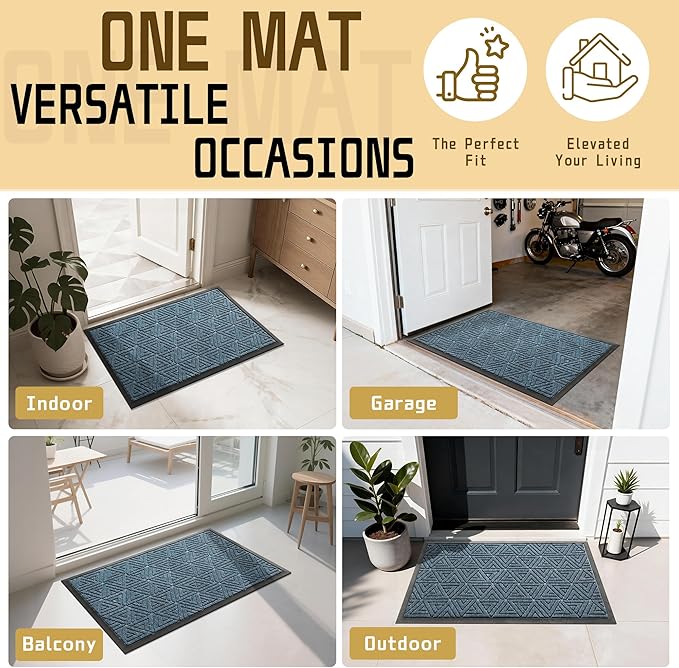 Yimobra Large Door Mat 36x24, All-Weather Waterproof Non-Slip Welcome Matt Outdoor, Heavy Duty Non Slip Doormat for Entryway for Patio and Garage Indoor, Easy Clean, Mix Blue