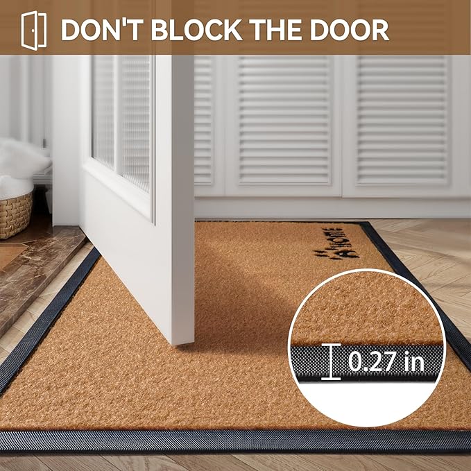 Dirt Trapping Outdoor Welcome Mats, 17x30 Durable Non-Slip Door Mat Outside Entrance, Low Profile Easy Clean Doormat for Patio Porch Front Indoor Entryway, Brown