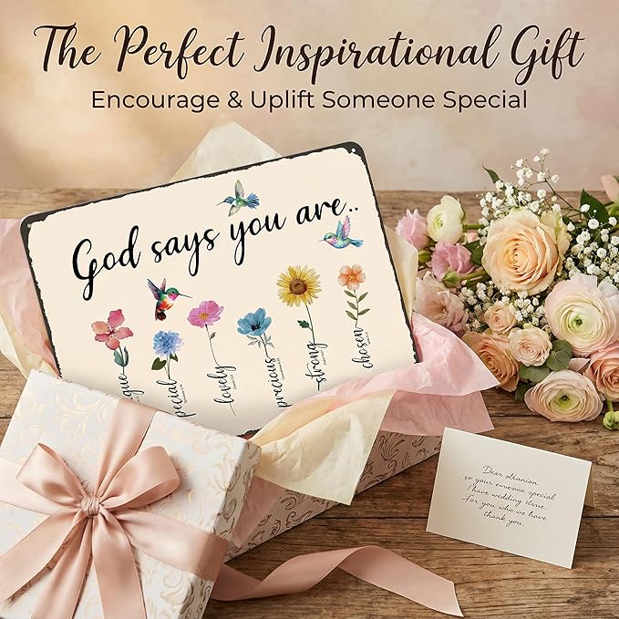 Funnysign Christian Gifts Gardening Gifts Garden Bible Verse Decor Bird Flowers God Says You Are Amazing Vintage Tin Sign for Home Garden Patio Yard Decor 8 X 12 Inch (3850)