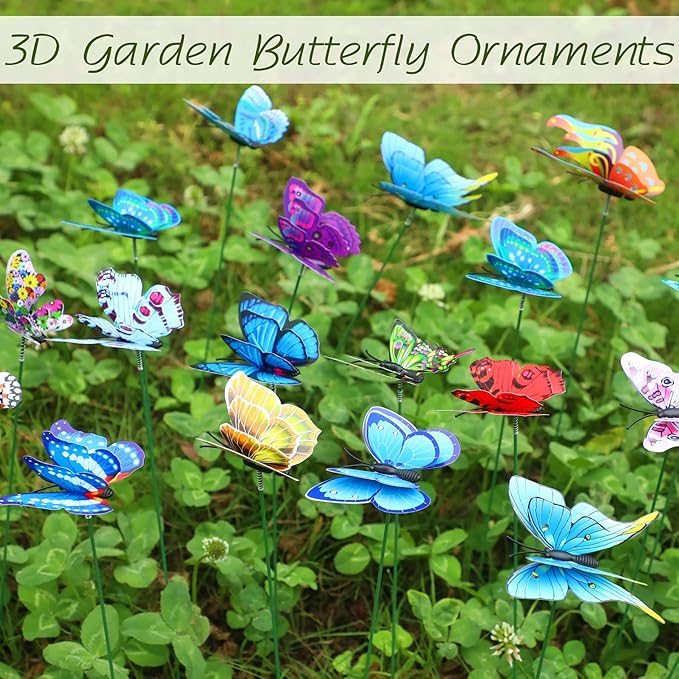 Augshy 75 Pcs Butterfly Garden Stakes - Party Decorations with Butterfly Designs for Garden Decor