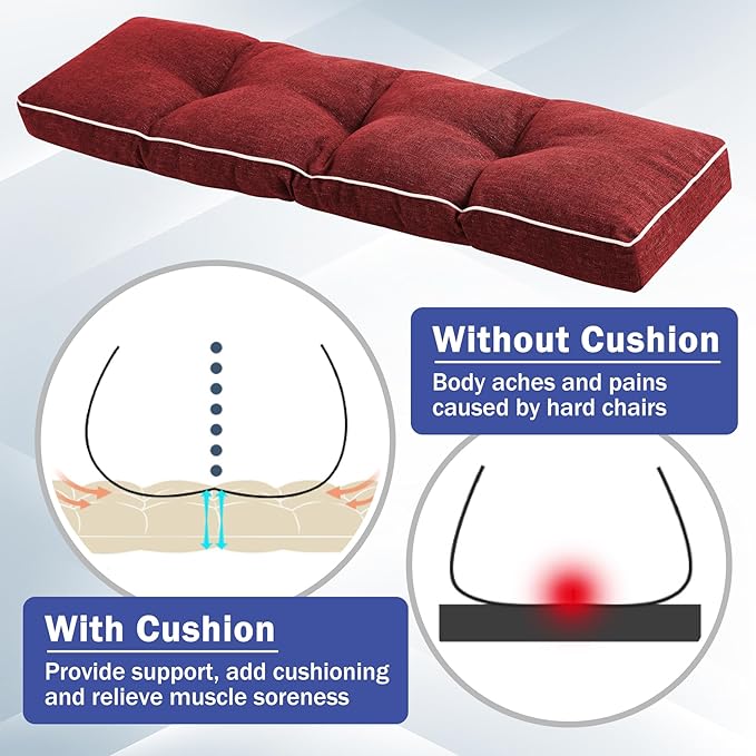 Bench Cushion, 36 x 14 Inch Patio Furniture Cushions with Durable Ties, Soft Memory Foam Bench Cushions for Indoor/Outdoor Furniture with Non-Slip Bottom, Kitchen&Dining, Red