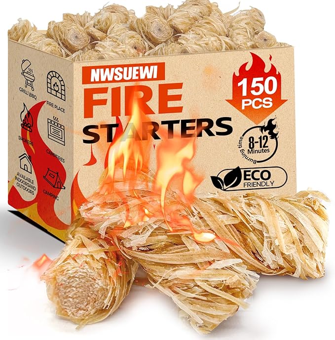 150 PCS Fire Starters for Campfires Grill BBQ Camping Fireplace Fire Pit, Quick Light Wood Charcoal Fire Starter, Waterproof-Natural Fire Starters Camping fire Starter Charcoal Starters