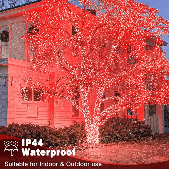 66FT 200 LED Outdoor String Lights, Connectable Valentines String Lights Waterproof with 8 Modes, Plug in Twinkle Fairy Lights Clear Wire for Indoor Bedroom Home Wedding Patio Decorations, Red