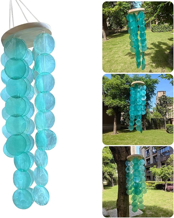 Handmade Colored Capiz Shells Windchimes Coastal Type Decoration for Indoor and Outdoor Use Garden Decoration