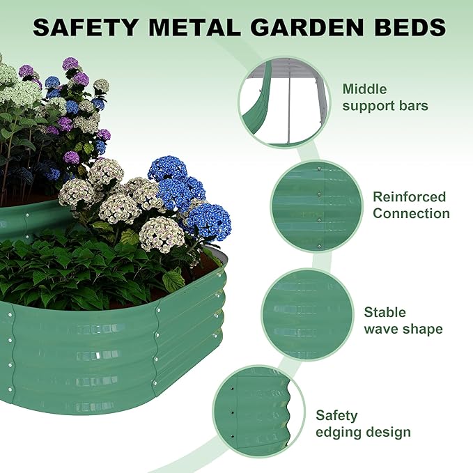 Galvanized Raised Garden Bed Kit - 61x42x31 in Outdoor Planter Box for Vegetables, Herbs, Flowers. Modular 3-in-1 Raised Garden Beds Outdoor with Open Base, Garden Box for Deep Root Growth, Green