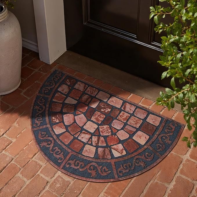 Half Circle Door Mat Outdoor, Front Door Rug Indoor Outside Entrance, Absorbent Heavy Duty Doormat Non Slip Backing, Half Round Rug for Entryway, 17x30, Brick Print