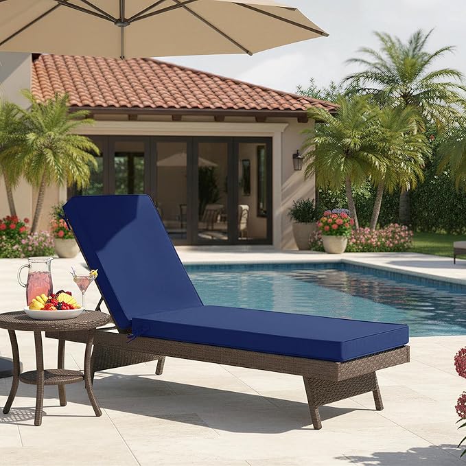Chaise Lounge Cushions Outdoor - Waterproof and Fade Resistant Sun Lounger Replacement Cushions - Patio Lounger Pads with Removable Cover for Pool, Deck, Lawn, 72 x 21 x 3 Inch, Navy