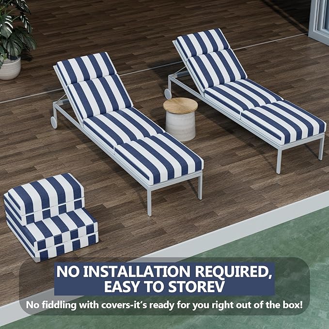 4 Pcs Chaise Lounge Cushions Outdoor, 72 x 21 x 4 Inch Lounge Chair Cushions for Outdoor Furniture - Waterproof Lounge Patio Replacement Cushion, 4In Fade-Resistant ThickPatio Chaise Lounge Cushion
