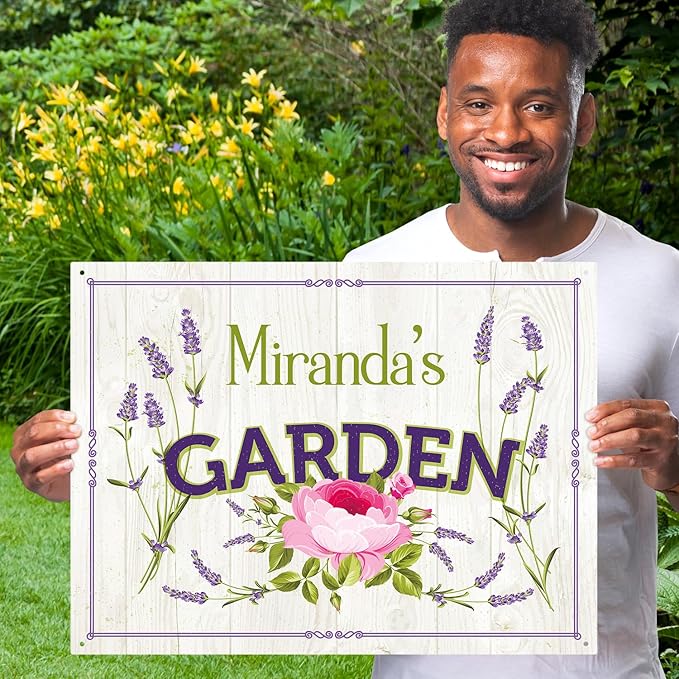 Custom Garden Sign, Present, Personalized Name/Text for Backyard Décor Sign, 18x24 Inches, Rust Free .063 Aluminum, Fade Resistant, Made in USA by Sigo Signs